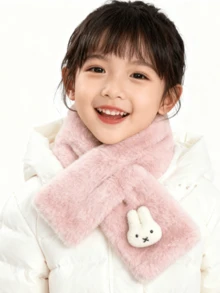 Miffy Soft Pink Scarf, Autumn Winter Warm Accessory with 3D Bunny Head Charm, Cute Y2K Animal Print Scarf for Women, Daily Style Essential & Perfect Birthday/Valentine’s Day/Christmas Gift, Ideal Present for Sanrio Fans/Bofriend/Girlend - 粉色 - 查看 8