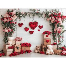 1件装情人节泰迪熊玫瑰背景布 - 浪漫爱情主题摄影背景布，泰迪熊搭配玫瑰和爱心装饰，情人节派对装饰，庆祝活动和家居装饰拍照道具 - 彩色 - 查看 19