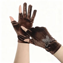 Golden Velvet Women's Thin Winter Warm Sunscreen Outdoor Sports Cycling Gloves Spring And Autumn Elastic Velvet Leakage Two Finger Gloves - Multicolor - View 10