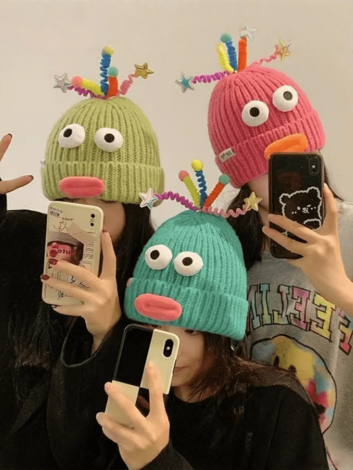 1 pieza Gorro de punto con diseño de dibujo animado lindo, gorro tejido con protección de orejas cálido, adecuado para otoño/invierno, fiestas y cosplay, sombreros para mujer - Multicolor - Ver 1