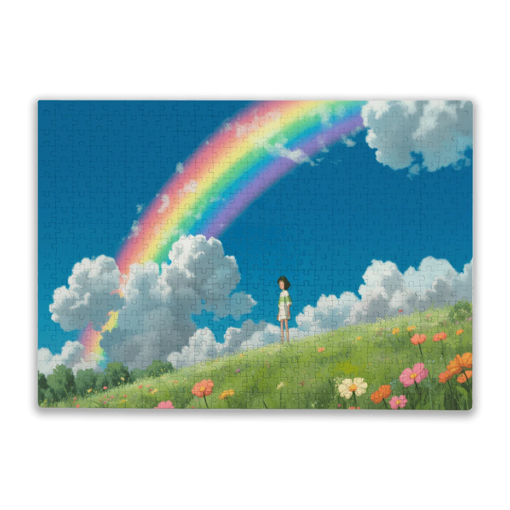 500 Pieces Adult Jigsaw Puzzle - Rainbow Flower Field & Girl Design, Premium Thick Cardboard, Anti-Glare, Tight-Fit, Home Decor & Holiday Gift - 彩色 - 查看 1