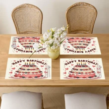1 pieza/4 piezas/6 piezas Manteles individuales de lino con estampado de tema de cumpleaños, adecuados para mesa de comedor, decoración para todas las estaciones, manteles de mesa lavables modernos, decoración de habitación, posavasos, manteles de cocina y comedor, decoración de fiesta interior y exterior, decoración del hogar, regalo ideal - Multicolor - Ver 5