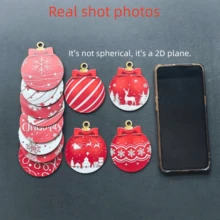 12件套2D扁平优雅木质圣诞球挂饰套装 - 12件2D扁平圣诞挂饰，木质挂件，家居装饰佳品，适用于圣诞树、花园和派对装饰，冬季新年家居派对用品（多种款式） - 彩色 - 查看 3