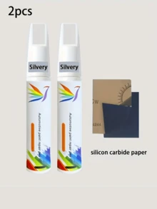 2pcs/Set Car Paint Scratch Repair Pen, Anti-Rust Paint For Scratch Removal, Universal Pearl White/Black/Red/Blue/Gray, Includes Sandpaper - Multicolor - View 15
