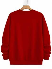 Plus Size Men's Casual Sweatshirt, Slightly Stretchy, Solid Color Plus Size Crew Neck Pullover