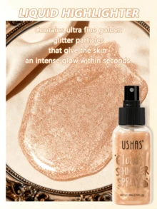 Spray iluminador natural USHAS, ligero y no grasoso, disponible en 4 colores, spray iluminador líquido multiusos para rostro, Body y cabello, realza los contornos faciales y corporales, crea un maquillaje tridimensional, esencial para fiestas, festivales, bodas y carnavales