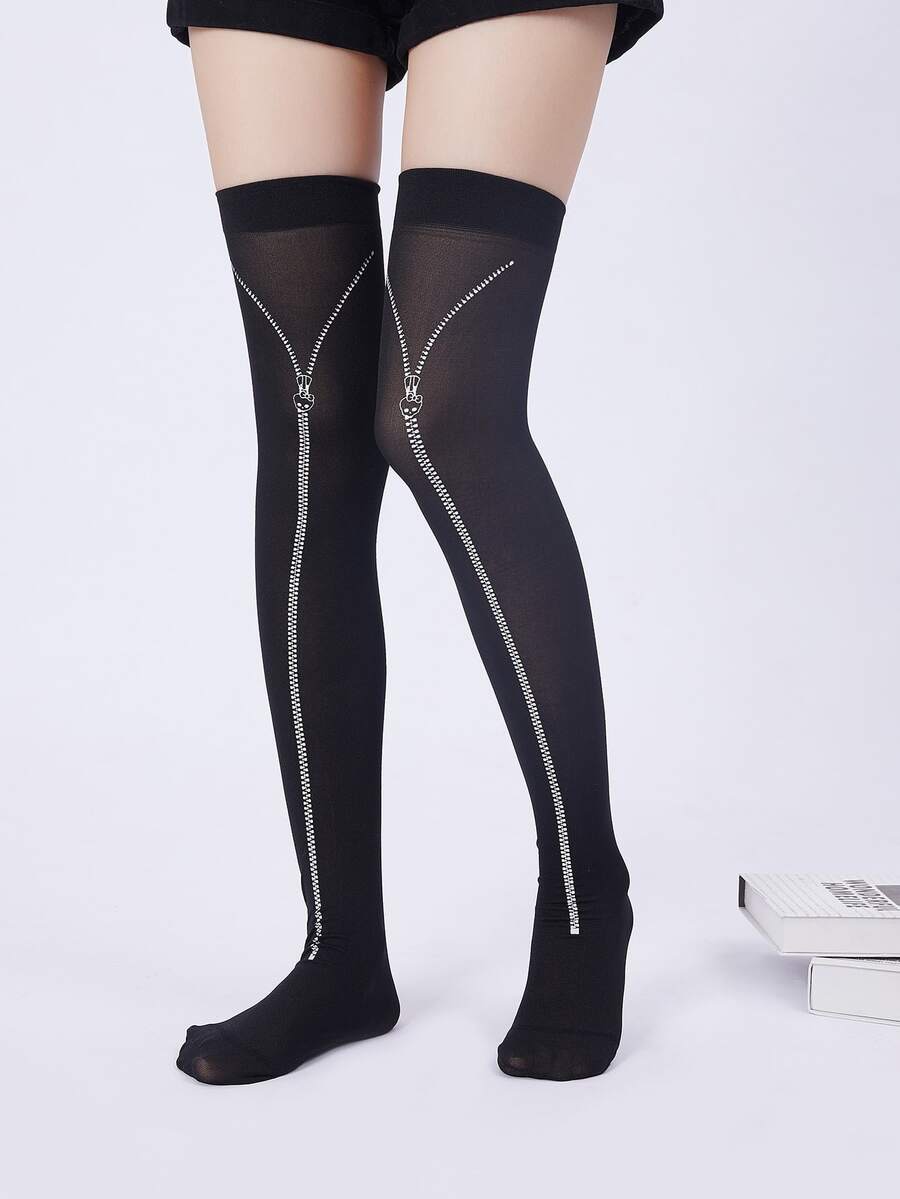 1双女士独特个性化过膝袜，适合搭配裙子 - 彩色 - 查看 1