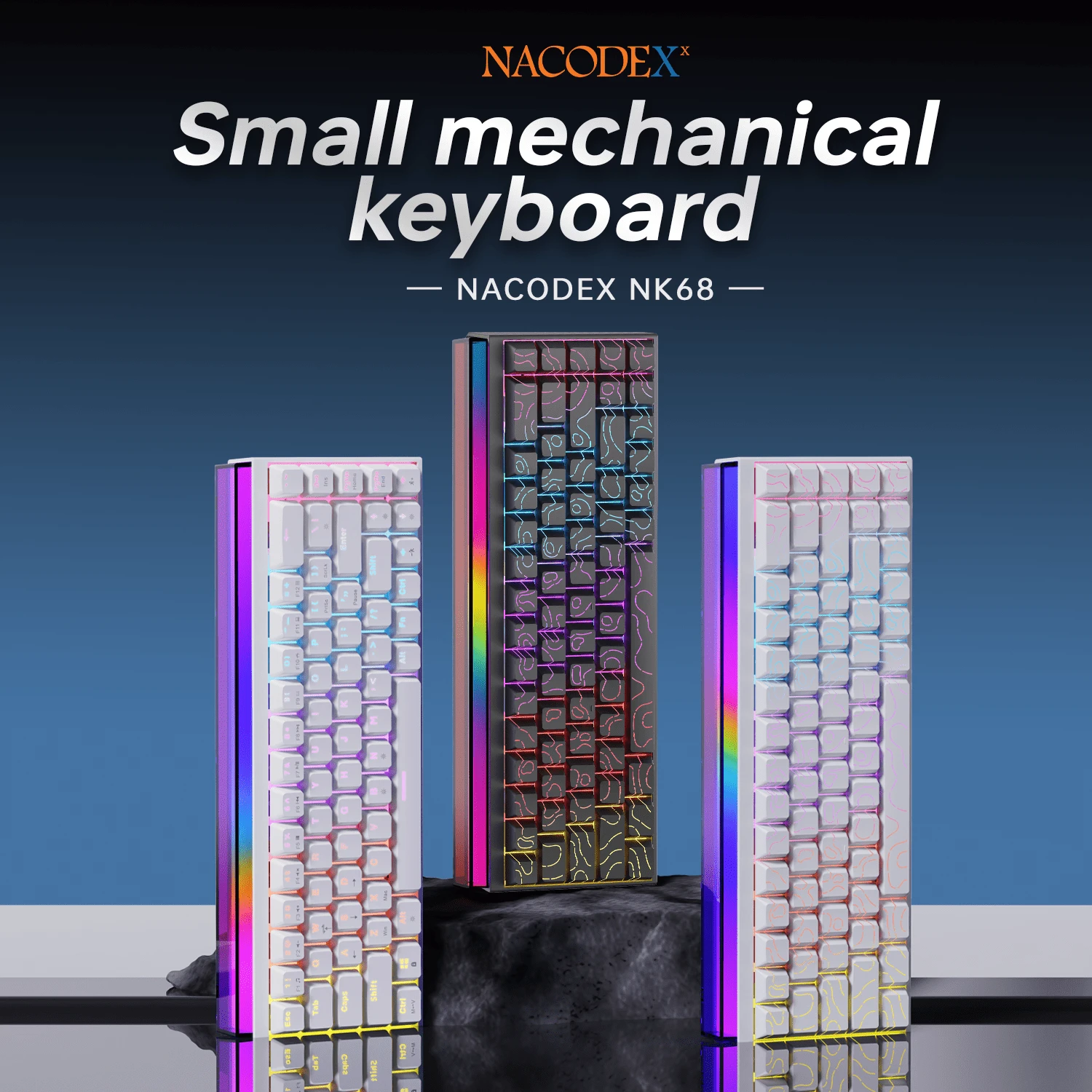AJAZZ NK68 Wired Mechanical Keyboard, 65% Layout, Comfortable & Quiet Gaming Keyboard, Side-Engraved Profile Keycaps, Hot-Swappable Multicolor Backlighting DIY, Multi-System Plug & Play, Suitable For Gaming And Office Use