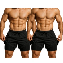 Kit Of 2 Men's 2-In-1 UV Sports Shorts, DryFit, For Gym, Training, Running, Cycling - KIT 2 Black - View 1