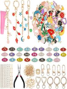 198pcs Lip Gloss Keychain Making Kit, DIY Craft Set Includes Pendant, Keychain Hook, Split Ring, Lobster Clasp, Chain And Tools, Jewelry Making Kit For Custom Keychains, Bags, Gifts - Keychain Set - View 1