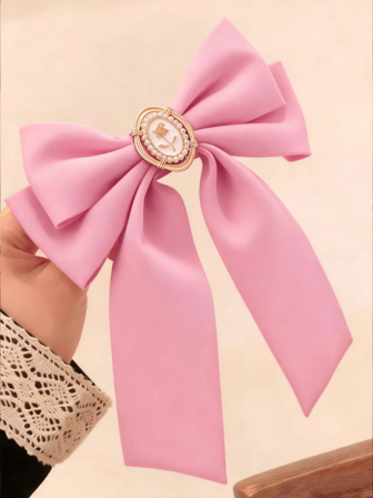 1pc Velvet Hair Accessories, Long Tail Bow Hair Clip, For Women, Cute Hairband Hair Clip Ponytail Clip Alligator Clip Accessories Pink Bow, Claw Clips, Hair Claws, Hair Slide, Hair Barrettes