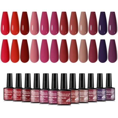 Gama De 12 Colores De Esmalte Semipermanente Beaucat,Kit De Uñas De Gel Led Para Remojo, Manicura De Salón En Casa, Regalos De Uñas Para Mujeres Y Niñas