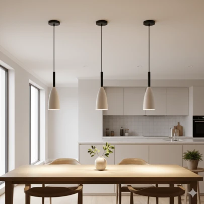 1盏现代北欧风格单头铁艺吊灯，黑、白、灰三色，E27灯座，硬线连接，适用于办公室、厨房、餐厅、客厅和卧室，不含灯泡