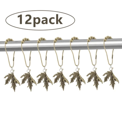 12件套古铜色叶子圣诞挂钩套装，手工制作，质朴节日装饰品，适用于节日装饰，个性化圣诞礼物，可用于展示手工贺卡或圣诞袜。耐用的装饰挂钩，适用于圣诞树、派对壁炉架或壁炉，是节日送礼的理想临时装饰品。