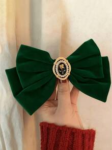 1个圣诞天鹅绒蝴蝶结发饰，长尾蝴蝶结发夹，女士款，可爱，马尾夹，鳄鱼夹，绿色蝴蝶结，爪夹，发爪，发夹，头部饰品，女士发饰，发卡 - 墨綠色 - 查看 2