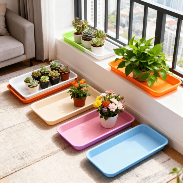 2pcs Gardening Flower Pots Tray, Planting Pots Tray, Plant Saucer, Plastic Vegetable Balcony Planting Boxes Tray, Plastic Extra-Large Rectangular Flower Pots Trays, Long Strip Pots Trays,Stackable Rectangular Plastic Flower Pots With Drainage Holes, Colorful Planter Boxes For Indoor & Outdoor Use, Perfect For Garden, Balcony, Windowsill & Home Decor, Various Sizes Available