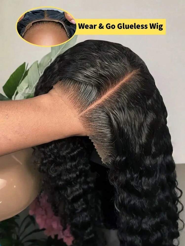 Deep Wave 5x5 Glueless Lace Wigs Human Hair Wig Pre Plucked Transparent Lace Wig Nature Color For Women 150% Density Virgin Hair - Black - View 1