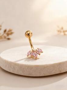 1pc Fashionable Rhombus Zirconia Eyebrow Stud, Minimalist Accessory - Gold Pink - View 3