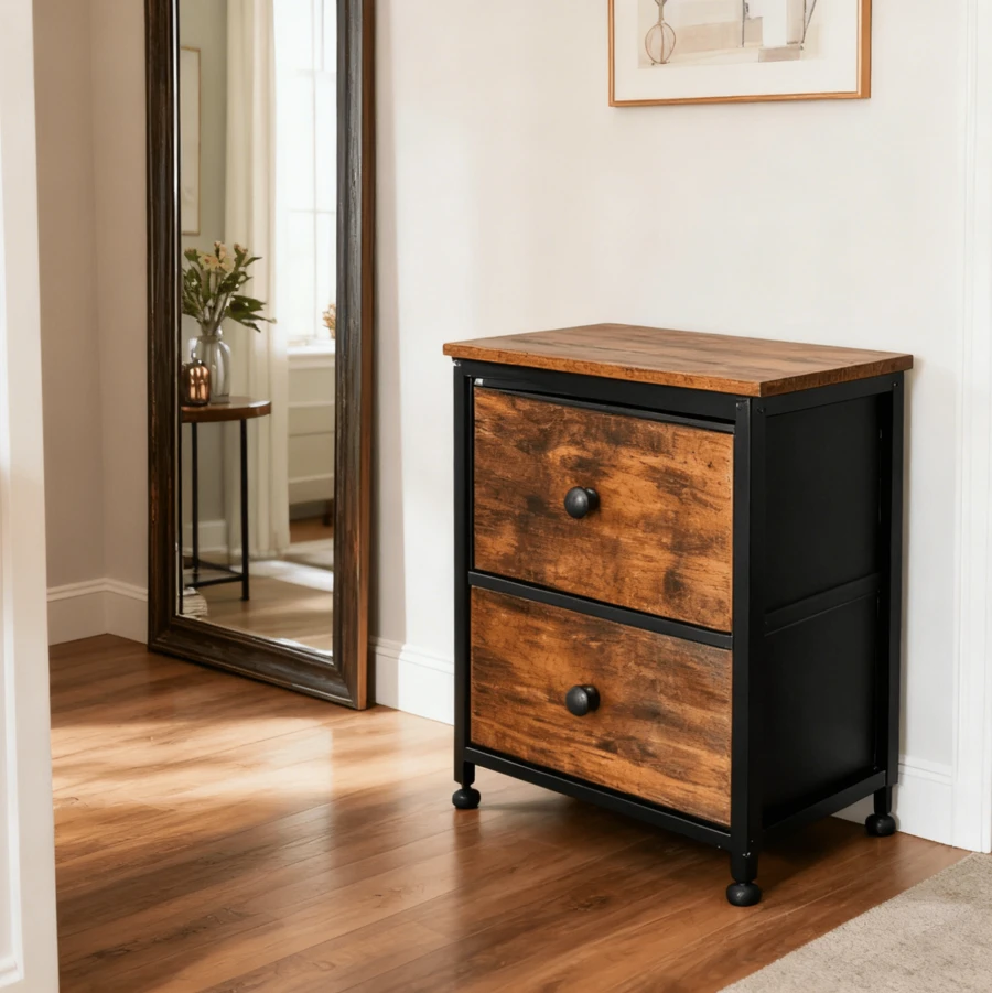 Comoda Cajonera para Recamara-oganizadorde tela no tejida con 2 cajones, 52 cm x 30 cm x 42.5 cm, ideal para almacenamiento en sala de estar y dormitorio - Marrón - Ver 1