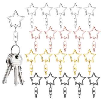 50pcs Star Shaped Lobster Claw Clasp With Spring Swivel Alloy Keychain Set, Includes 25pcs Star Lobster Claw Keychain Clips And 25pcs Open Jump Rings, Suitable For DIY Jewelry Making, Crafts, Holiday Gifts, Key Chain Accessories (4 Colors)