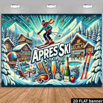 2d Plane, 1 Winter Ski Party Banner Apres Ski-Themed Background, With Ski Lift Cabin And Snow-Capped Mountains Suitable For Family Weddings Without Electricity