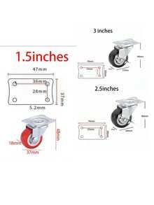 4个重型万向脚轮,适用于DIY、花架、桌子等,可移动,静音滚轮,1英寸/1.25英寸/2英寸PVC家具脚轮,耐磨,静音,360度旋转重型万向轮 - 紅色 - 查看 9
