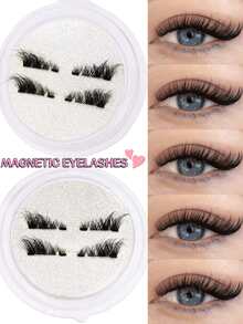1Pair Magnetic Lashes Half Eyelashes No Glue Short Magnet Eyelash Natural Look Cat Eye Half Lashes Reusable Magnetic False Eyelashes Adhesive-Free For Eyelash Extensions,Suitable For Lazy People,Makeup Blogger,Giving Gifts To Women - Half Eyelashes - View 3