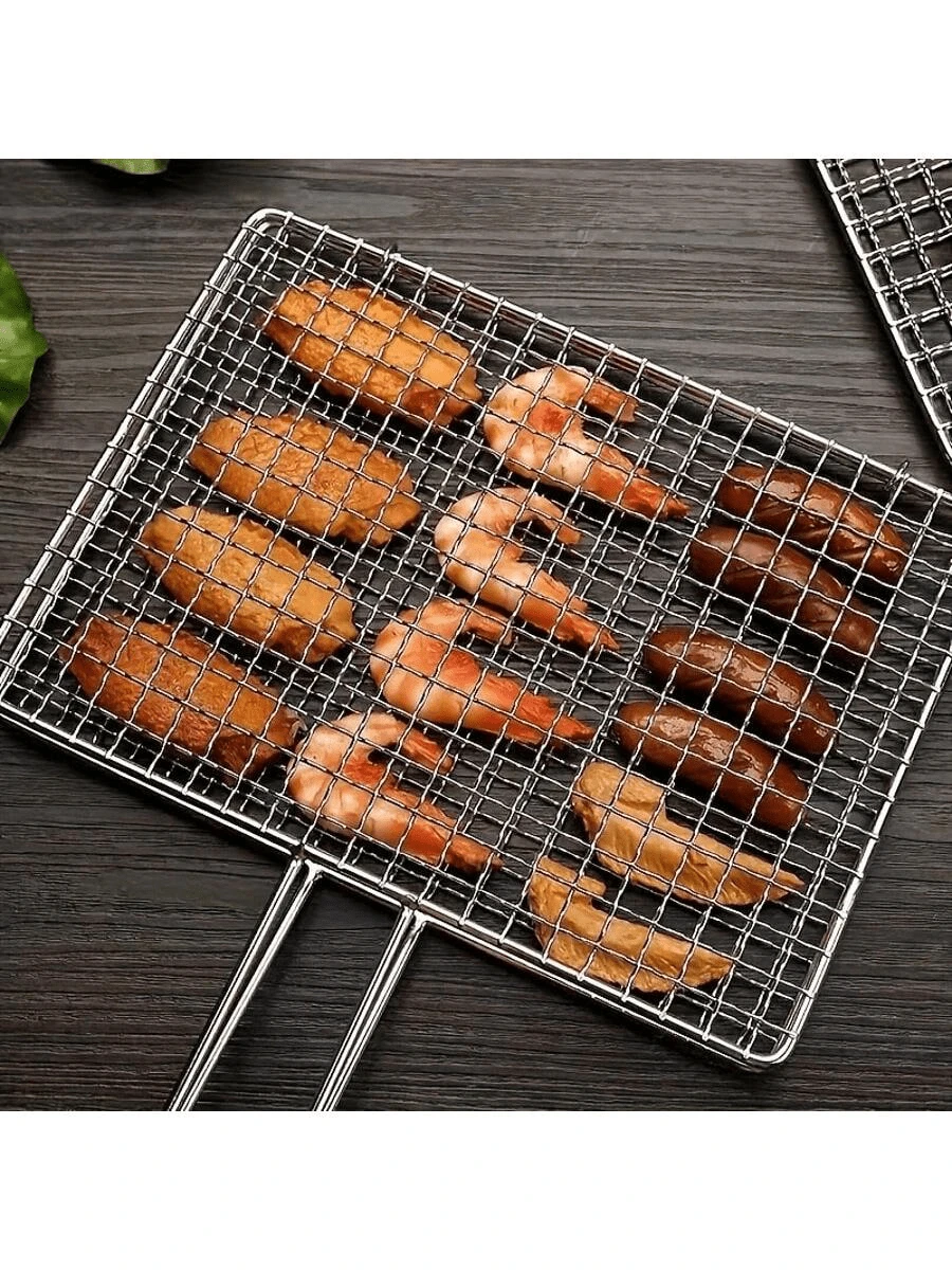 1个不锈钢烧烤钳(13.77*7.87英寸,15.74*7.87英寸),双层网状手柄,耐高温 - 长方形烧烤钳,适用于蔬菜、鱼类、烤肉串,家用和商用皆宜,非常适合聚会、露营、派对、野餐、户外活动 - 銀色 - 查看 1