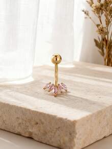 1pc Fashionable Rhombus Zirconia Eyebrow Stud, Minimalist Accessory - Gold Pink - View 2