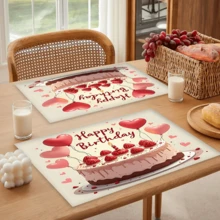 1 pieza/4 piezas/6 piezas Manteles individuales de lino con estampado de tema de cumpleaños, adecuados para mesa de comedor, decoración para todas las estaciones, manteles de mesa lavables modernos, decoración de habitación, posavasos, manteles de cocina y comedor, decoración de fiesta interior y exterior, decoración del hogar, regalo ideal - Multicolor - Ver 7