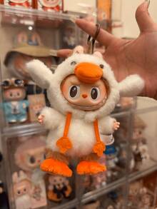 POP MART Labubu Monster Forest Fairy Tale Series Keychain, Cute Vinyl Soft Leather Pendant - Labubu Wearing White Outfit, Orange Duck-Bill Hat, Shoe Covers, Brown Rabbit Ear Headband, Big Round Eyes And Signature Fangs, Delicate Ring And Brand Tag, Well-Crafted Forest Fairy Companion - Orange - View 5