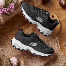Skechers 女式新款透气舒适休闲运动厚底运动鞋 - 黑色 - 查看 1