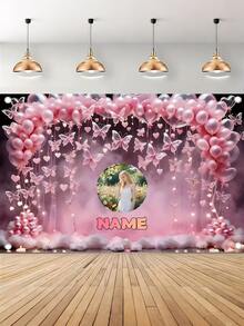 Customizable Name Photo Polyester Happy Birthday Banner, Pink Party Background Vinyl Backdrop For Kids Birthday Party Decoration, Back To School - Multicolor 2 - View 9