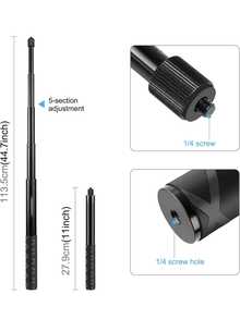 适用于 GoPro/Action/Insta360 的铝合金自行车相机支架套装 - 包括 1.2 米伸缩式偏心锁延长杆和通用车把夹 | 重型 1/4 英寸螺纹支架，适用于摩托车/自行车骑行、户外拍摄和 Vlog