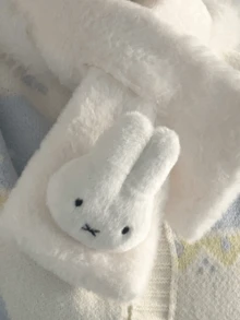 Miffy Soft White Scarf, Autumn Winter Warm Accessory With 3D Bunny Head Charm, Cute Y2K Animal Print Scarf For Women, Daily Style Essential & Perfect Birthday/Valentine's Day/Christmas Gift, Ideal Present For Sanrio Fans/Boyfriend/Girlfriend - White - View 6