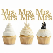 12/24 Stück Mr & Mrs Cupcake Topper, herzförmige Mr Mrs Cupcake Picks, goldener glitzernder Hochzeit Cupcake Dekor, Bridal-Shower Kuchen Dekoration, Party Zubehör