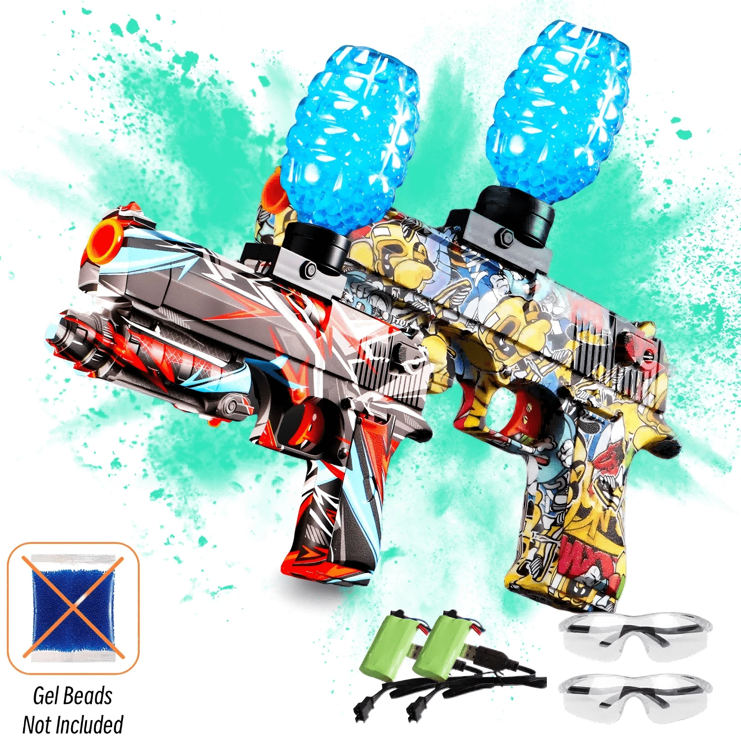 2 PIEZAS Blaster de bolas de gel Desert Eagle eléctrico - Juguete de arma automática para batallas en exteriores - Regalo perfecto para cumpleaños, Pascua, Halloween, Acción de Gracias, etc. (Balas de agua no incluidas) - Multicolor - Ver 1