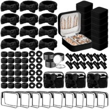 96 Pcs Black Spa Party Favors For Women Pink Beige Sleepover Set Headband Wristband Scrunchies Hair Clip Jewelry Case Makeup Bag Bridesmaid Gifts - 黑色96 - 查看 7