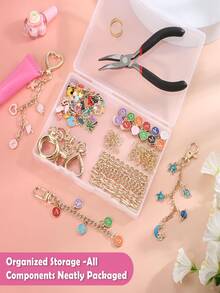 198pcs Lip Gloss Keychain Making Kit, DIY Craft Set Includes Pendant, Keychain Hook, Split Ring, Lobster Clasp, Chain And Tools, Jewelry Making Kit For Custom Keychains, Bags, Gifts - Keychain Set - View 2