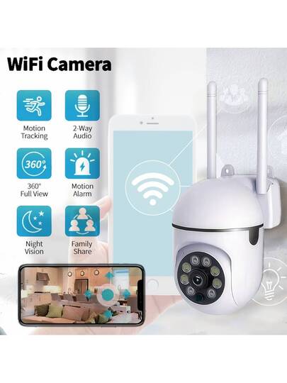 1MP Wireless Security Camera, Slimme HD WiFi IP Outdoor Network Full Night Vision, Built In Hotspot, Loop Recording, Mobile App Control, Compatible IOS, roid, HarmonyOS, 2.4G Network, Two Way Audio, Remote Monitoring, Motion Detection, Siren Alarm view 2