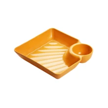 1pc Dumpling Plate With Sauce Plate, Square Dinner Plate, Snack Platter, Sushi Plate, Fruit Plate, Dessert Plate, Kitchen Supplies