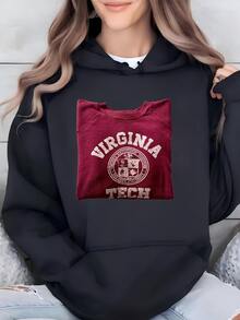Womens Vintage Sweahoodie | Virginia Tech College University Raglan Pullover Top Shirt Sweater Maroon 70's | Size M Hoodie - Black - View 1