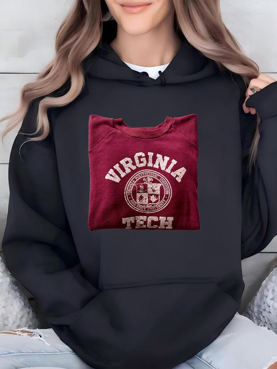 Womens Vintage Sweahoodie | Virginia Tech College University Raglan Pullover Top Shirt Sweater Maroon 70's | Size M Hoodie - 黑色 - 查看 1