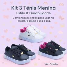 Set Of 3 Girls' Sneakers - Comfortable And Practical, Colors That Charm, Sizes 25 To 36 | ADD TO CART - White/Pink+Black/Pink+Black Glitter - View 1