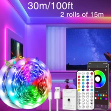 USB Powered LED Light Strip With 44-Key IR Remote And App Control, External Sensitive Microphone, Music Sync Multicolor, Adjustable Timer, Self-Adhesive, Multiple Size Options For TV, Computer Backlight, Festival Indoor Decor - 彩色 - 查看 12