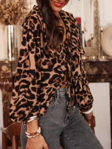 Blusa casual de mujer de talla grande con estampado de leopardo, blusas elegantes con estampado de leopardo para mujeres - Multicolor - Ver 6