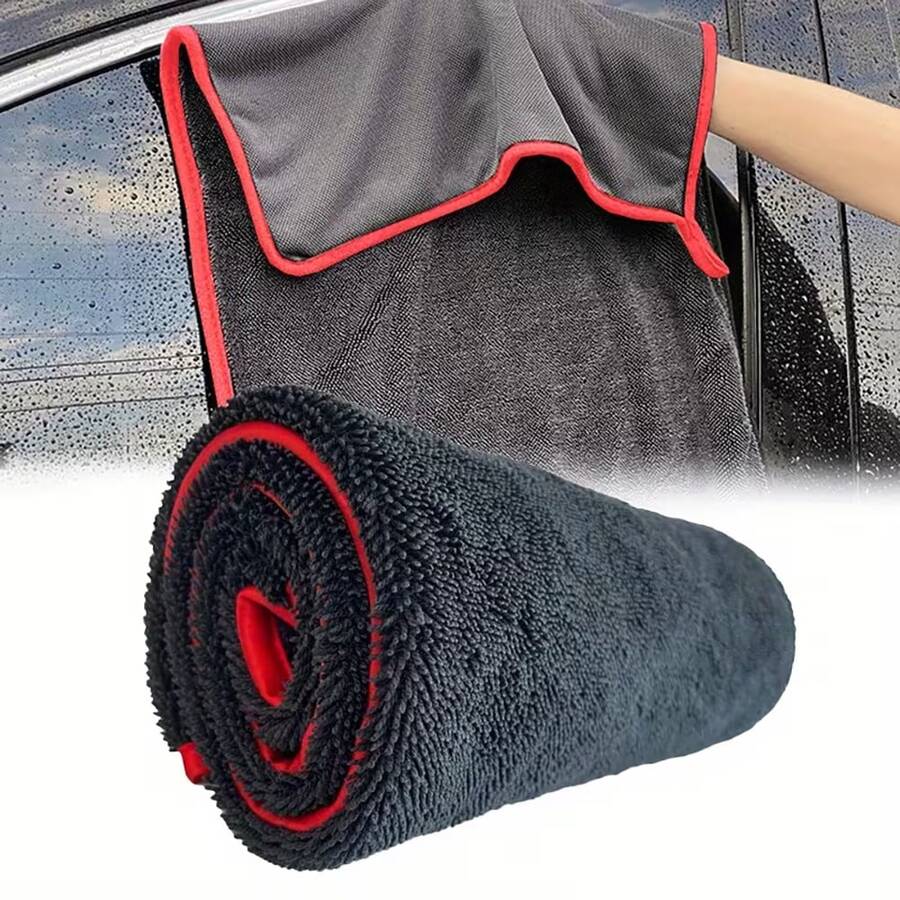 Toalla de secado de microfibra suave y de alta calidad para automóviles, súper absorbente y libre de rayones, adecuada para la mayoría de los artículos - Rojo y negro - Ver 1