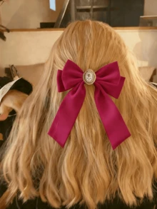1 chiếc phụ kiện tóc bằng nhung, kẹp tóc đuôi dài hình nơ, kẹp tóc dễ thương, kẹp tóc đuôi ngựa, kẹp cá sấu, nơ hồng, quà Giáng sinh cho nữ, kẹp tóc càng cua, kẹp tóc, phụ kiện đội đầu, phụ kiện ngày Valentine, phụ kiện tóc cho nữ, ghim cài tóc - Màu Hồng Tươi - Xem 2