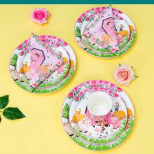 25件套可爱粉色农舍风一次性餐盘、餐巾纸和纸杯，农场主题派对用品，适合25位客人，一次性纸盘，派对餐具，适用于生日、婚礼、聚会、家庭野餐