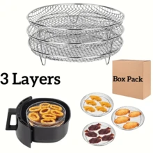 Bộ phụ kiện nồi chiên không dầu xếp chồng 1/3 - Thép không gỉ 304, phù hợp với nồi chiên không dầu 3-8 lít, bao gồm giá nướng và rổ chiên, đa chức năng, phù hợp cho chế độ ăn ít tinh bột/cắm trại/tụ họp gia đình, dụng cụ nhà bếp bền bỉ. - Nhiều màu - Xem 11
